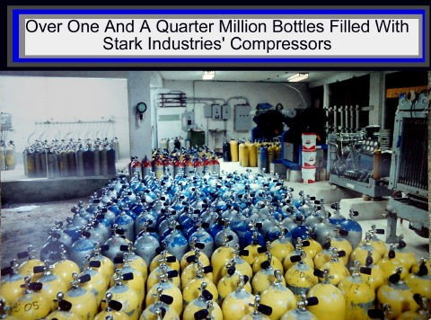 over one and a million bottles filled with Stark Industory' Compressors